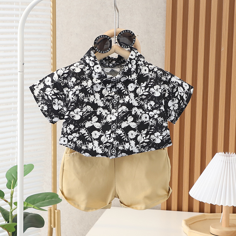 Children's summer Boys' Set 2022 New Style Baby vacation style short-sleeved shirt shorts Casual and stylish two-piece set full figure