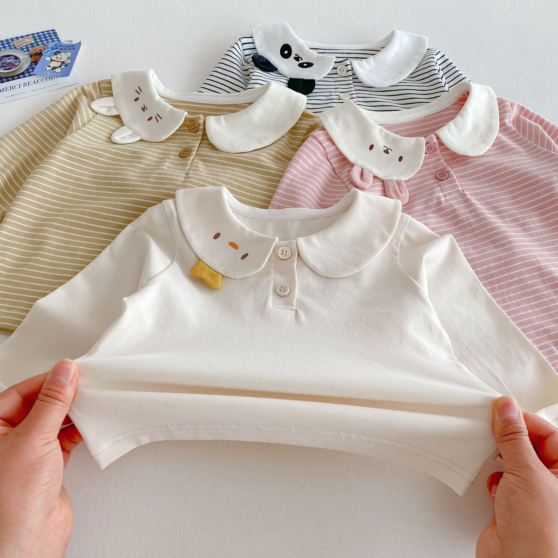 Girls' striped base shirt 2025 New Spring 0-5-year-old baby super cute Korean spring fashion baby cartoon T-shirt Specification drawing
