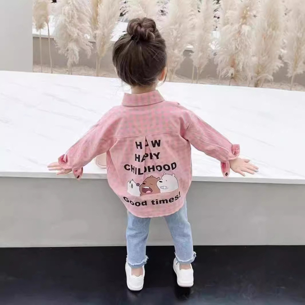 Baby girl shirt jacket 2023 New Spring and Autumn Children's stylish checked shirt, baby girl casual cartoon top details Picture