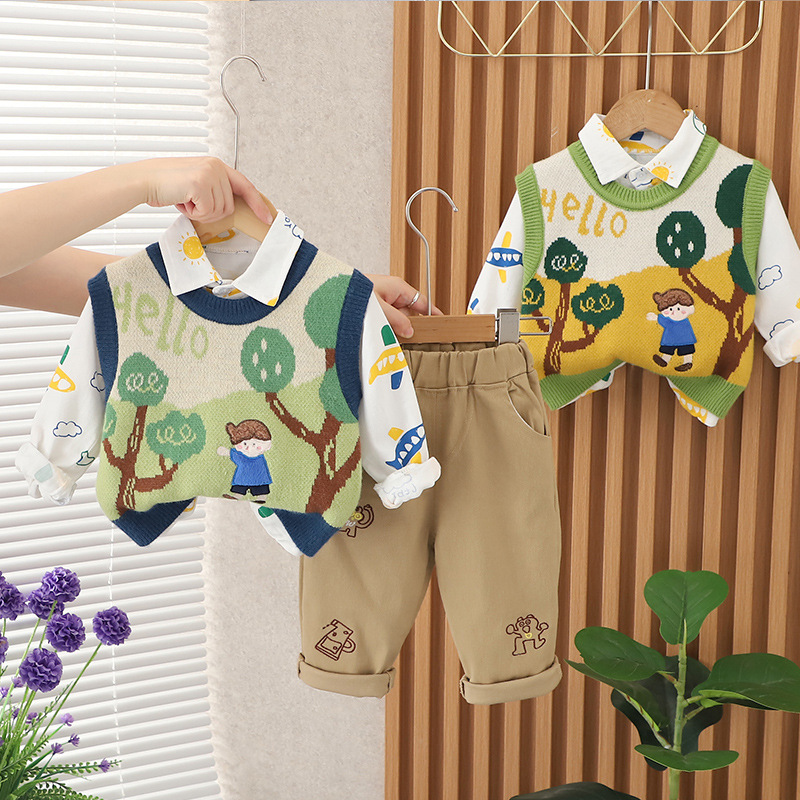 Baby clothes for spring and autumn outings, sweaters, cute and super adorable little boy sets, two-piece one-year-old boy autumn outfits full figure