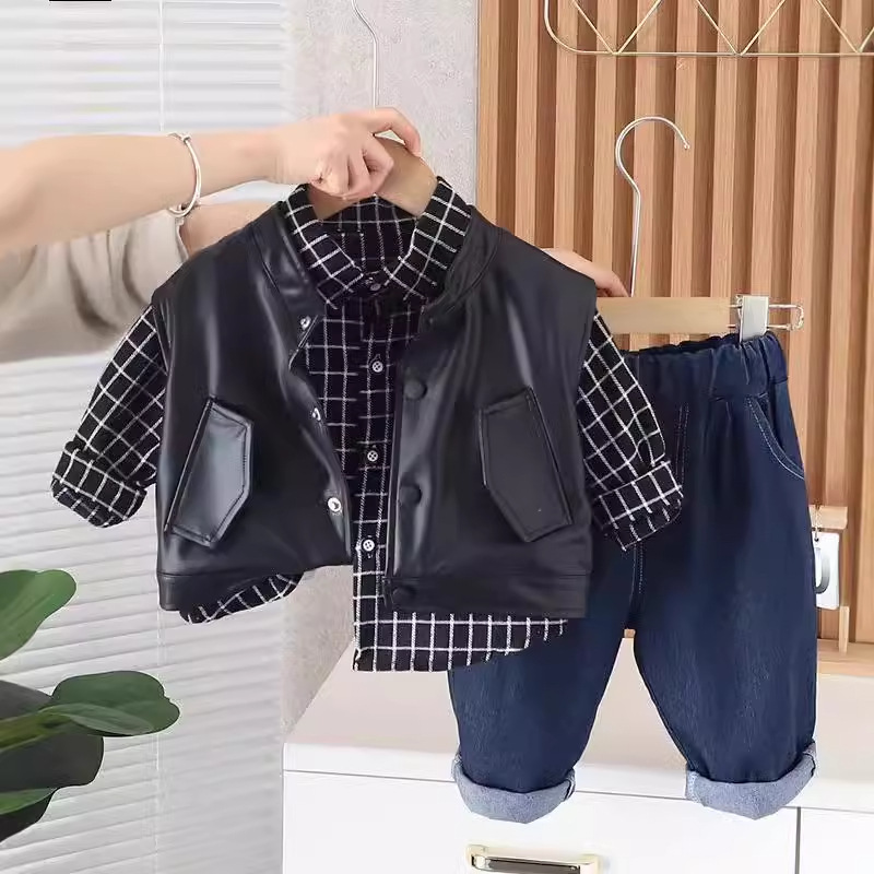 The 2024 autumn new leather vest three-piece boys' set, leather jacket, vest and shirt set, is fashionable and trendy for boys Application Scenario