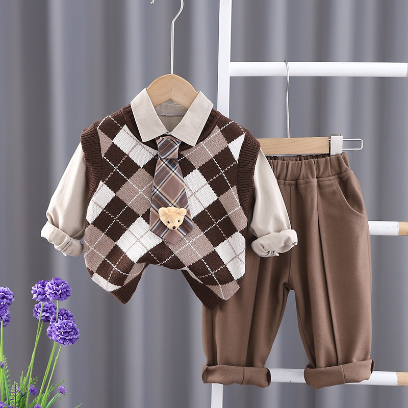 New 2023 Boys' Spring Outfit Set, Stylish Girls' sweater, school style three-piece set, Spring and autumn trend for infants and children details Picture