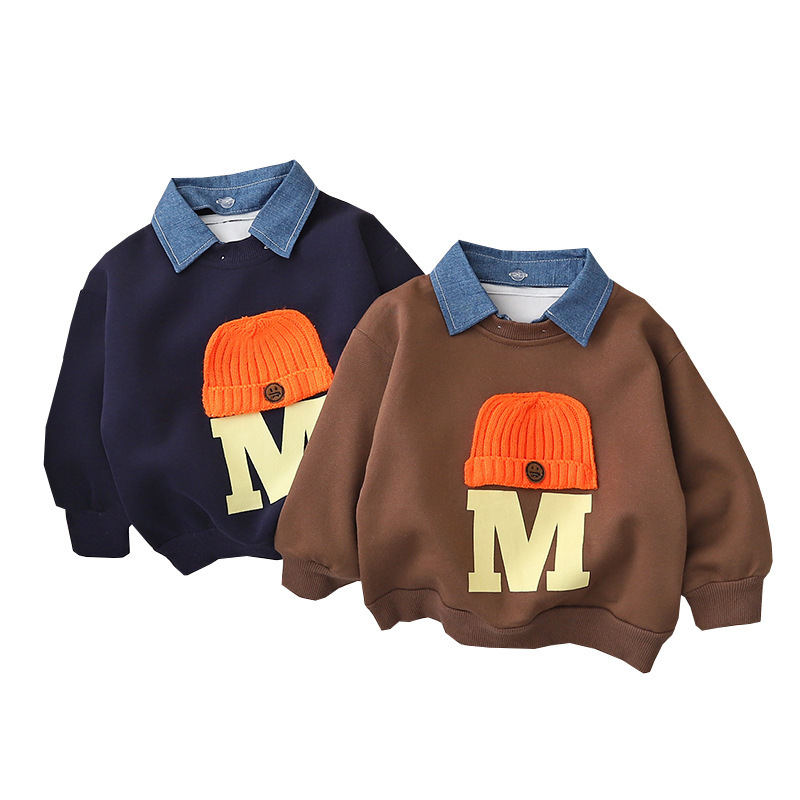 The 2023 Spring and Autumn new children's fashion pullover with a round neck, a stylish woolen cap for kids, and a children's hoodie for boys Item Picture