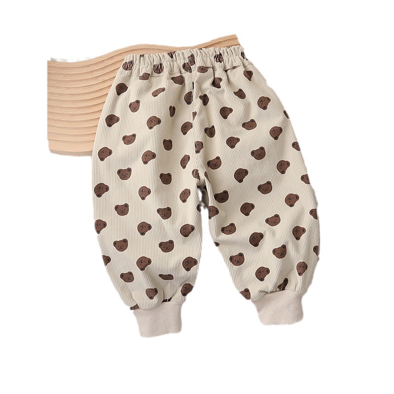 Korean-style children's corduroy bean pants, long pants, spring and autumn single-layer baby pants for boys and girls, loose cotton, casual and stylish Item Picture