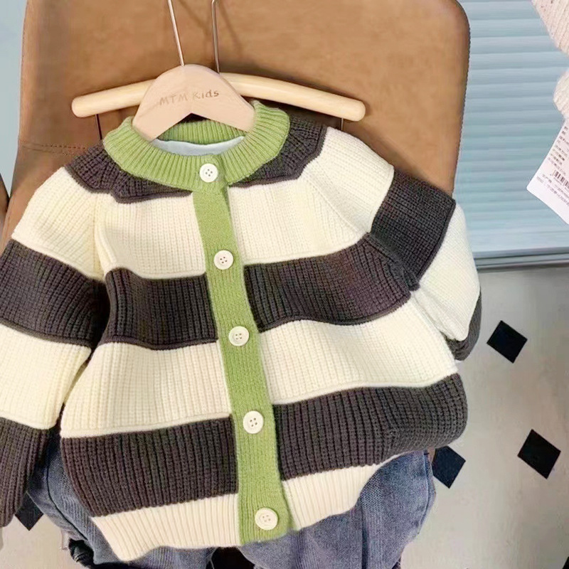 The 2023 autumn and winter new children's sweater, coat, cardigan, spring and autumn striped, stylish and fashionable, baby color block, autumn style, stylish Specification drawing