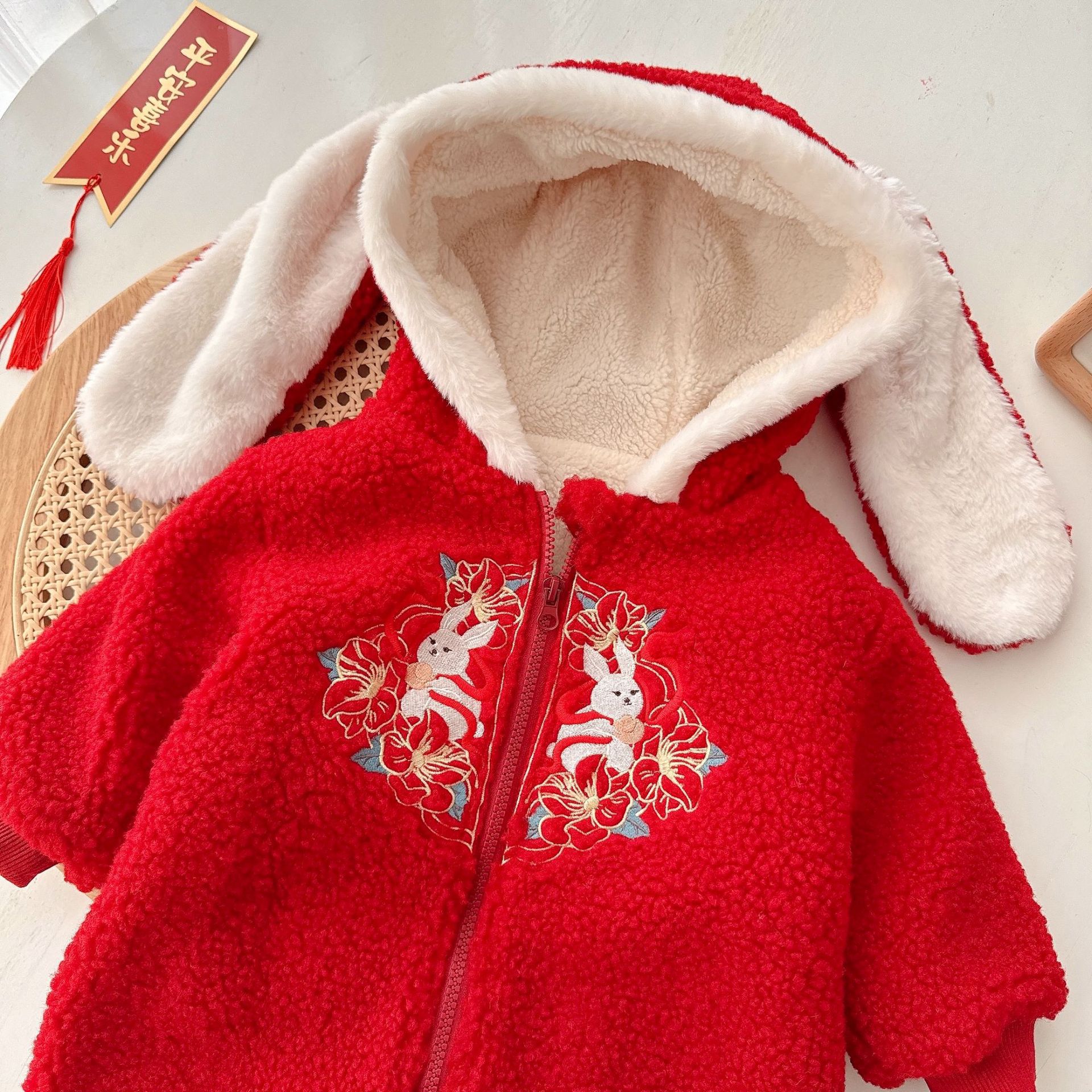 Baby super cute one-piece suit 0-2 years old winter first birthday dress Baby cotton crawling suit Baby New Year greeting dress Trend AL743 details Picture