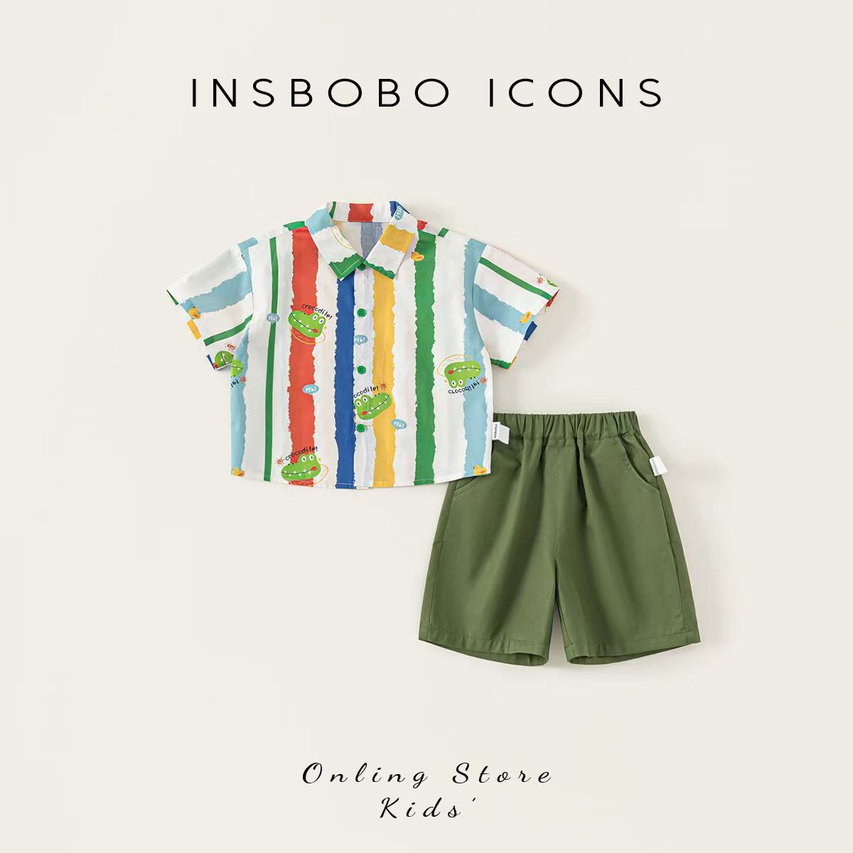 Boys' Set 2025 New Summer Children's Casual Shirt and Shorts Two-piece set, Baby pure cotton set, children's set full figure