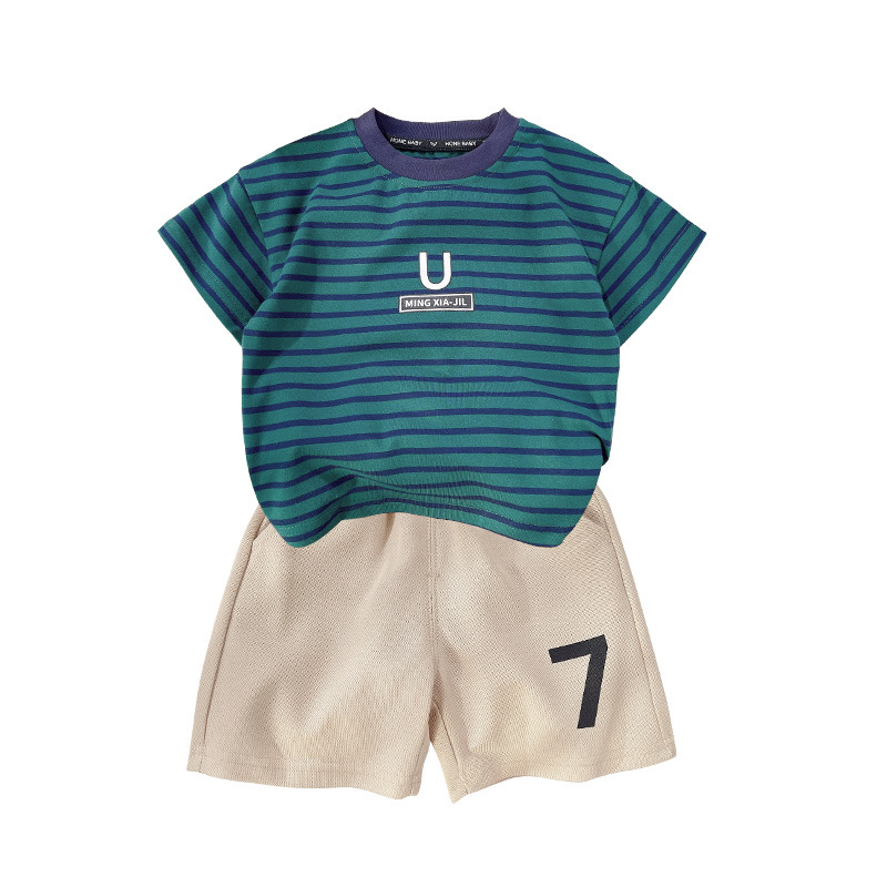 Boys' short-sleeved T-shirt 2024 new children's summer wear, boys' cool half-sleeved summer T-shirt, striped top Item Picture