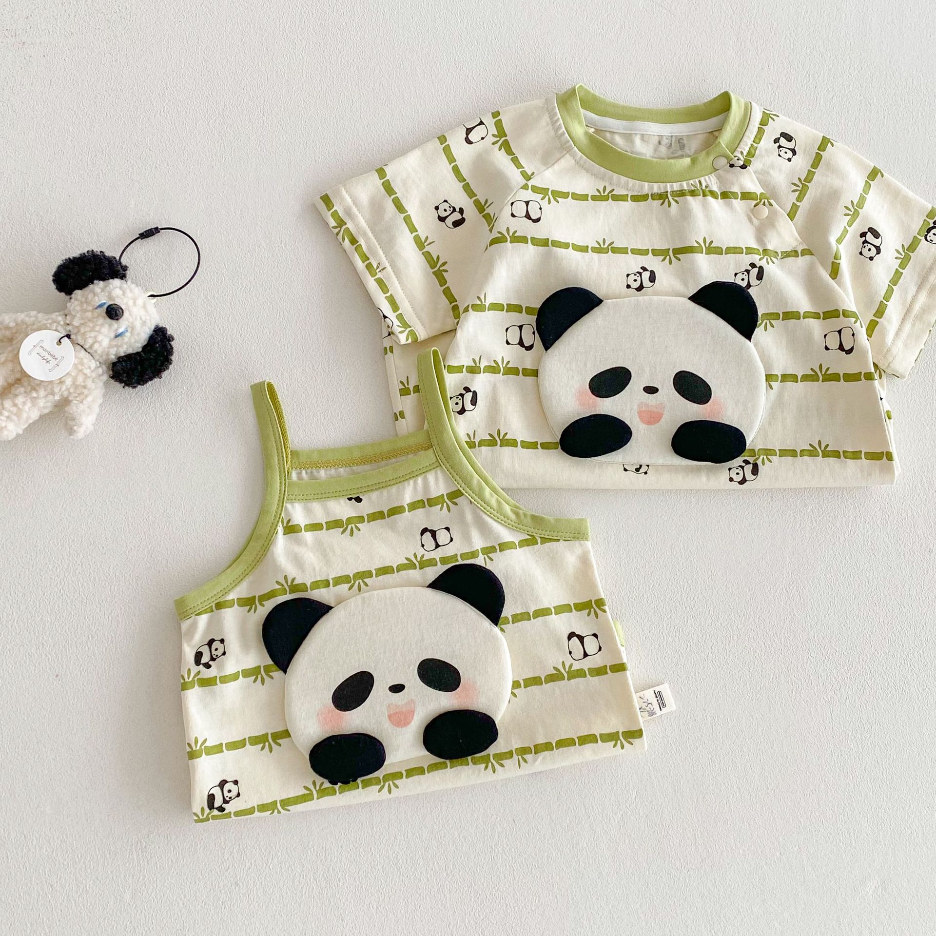 Baby halter cover shirt 2025 New summer full version bamboo one-year-old baby cartoon panda one-piece shirt Specification drawing