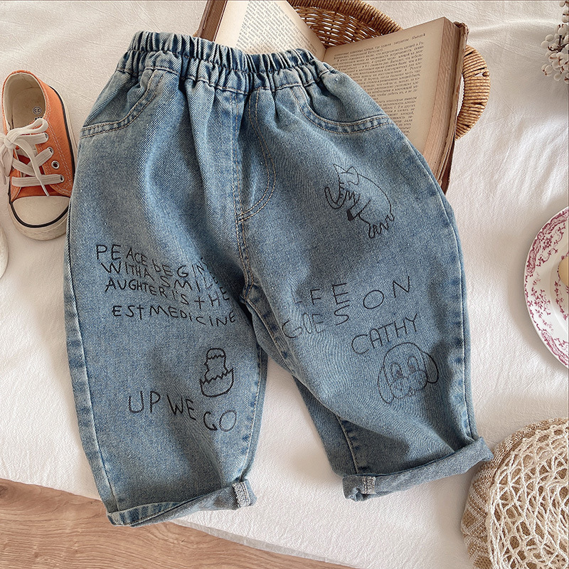 25 Trendy Little Kids Spring and Autumn Long-sleeved Fake two-piece T-shirt Boy Boy Set, striped shirt Boy Korean-style jeans Three-piece set details Picture
