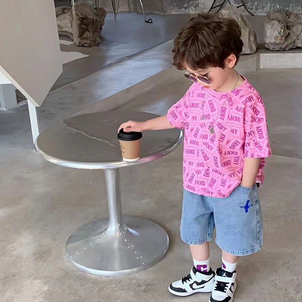 Korean summer T-shirt 2024 New Style Cool and stylish Boys' round-neck fashionable pullovers Children's short-sleeved summer wear set full figure