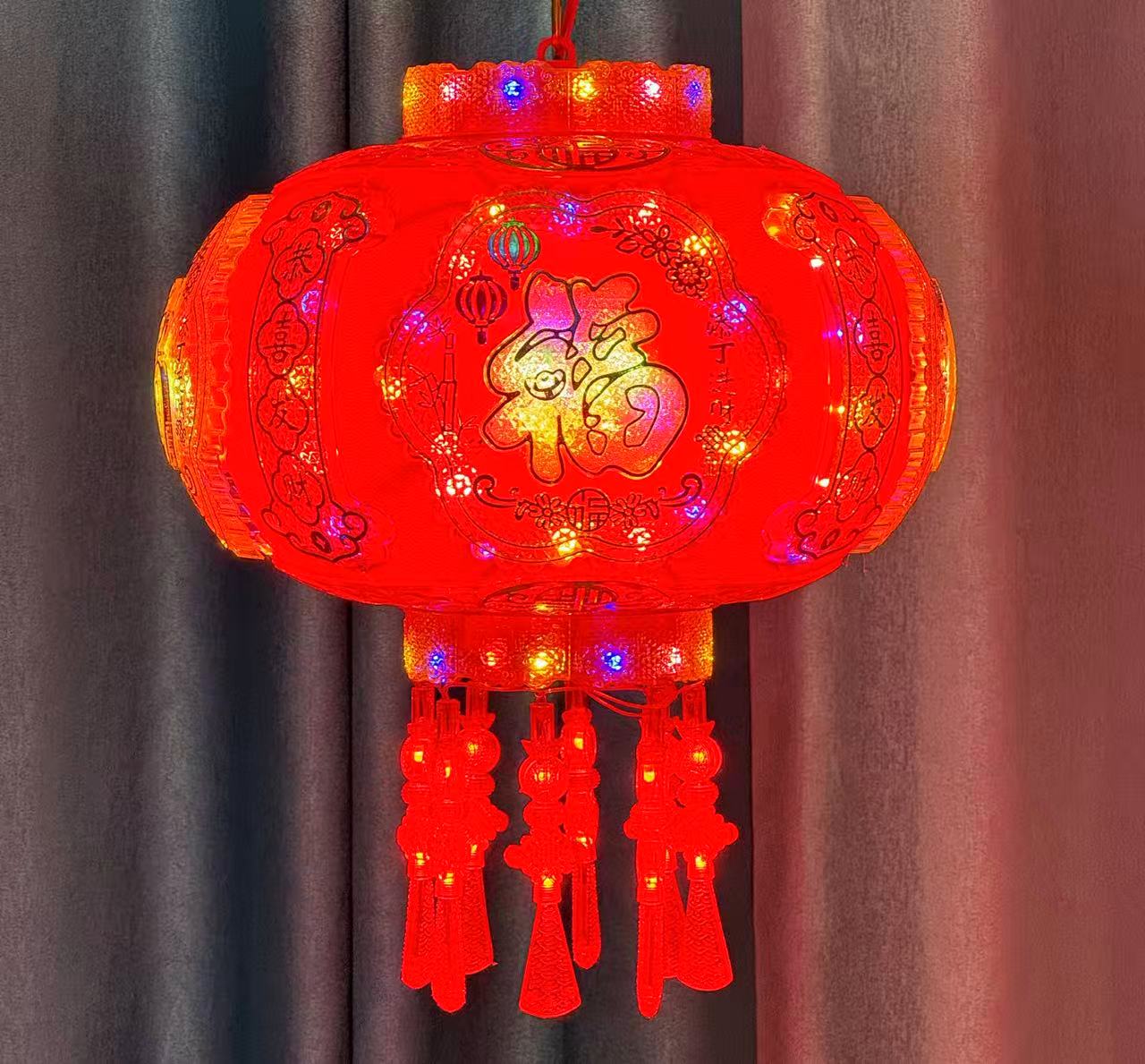 福运来中国风大门红新年乔迁七彩春节走马灯笼 led