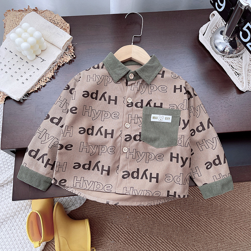 Dongdong 24 Autumn Boys' Autumn Set 2024 New Style Baby Shirt Letter Spring and Autumn Cool Coat Children's Style Specification drawing