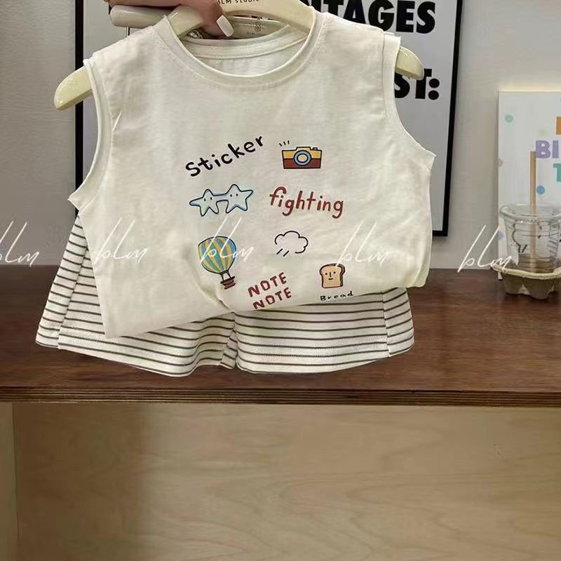 Baby Set 2024 Summer Boys' Vest Set, stylish and thin cartoon two-piece set for little boys details Picture