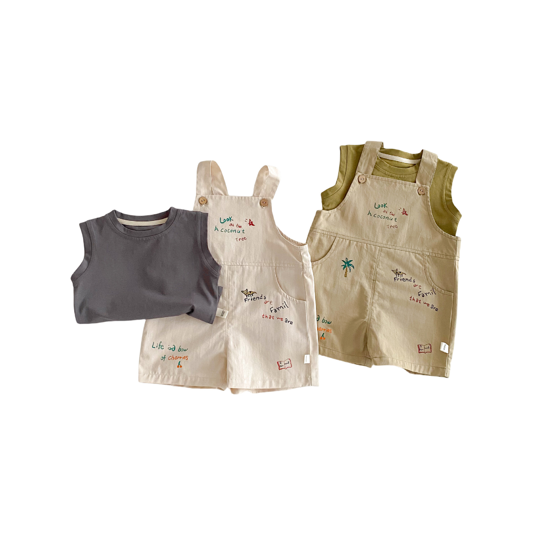 Children's solid-color vest 2025 new summer boys' simple and fashionable T-shirt, trendy baby Korean cartoon overalls Item Picture