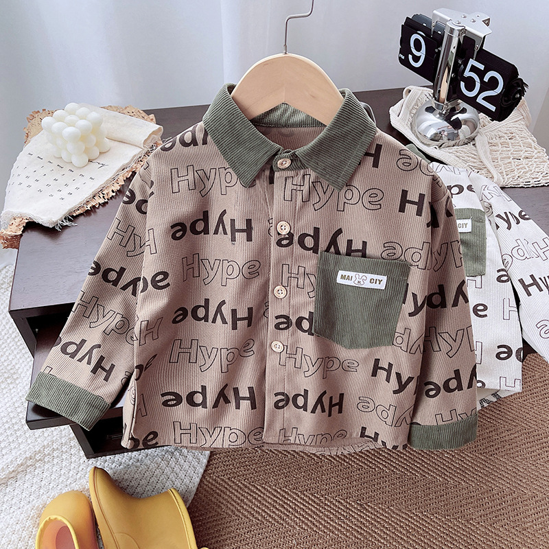 Dongdong 24 Autumn Boys' Autumn Set 2024 New Style Baby Shirt Letter Spring and Autumn Cool Coat Children's Style Application Scenario