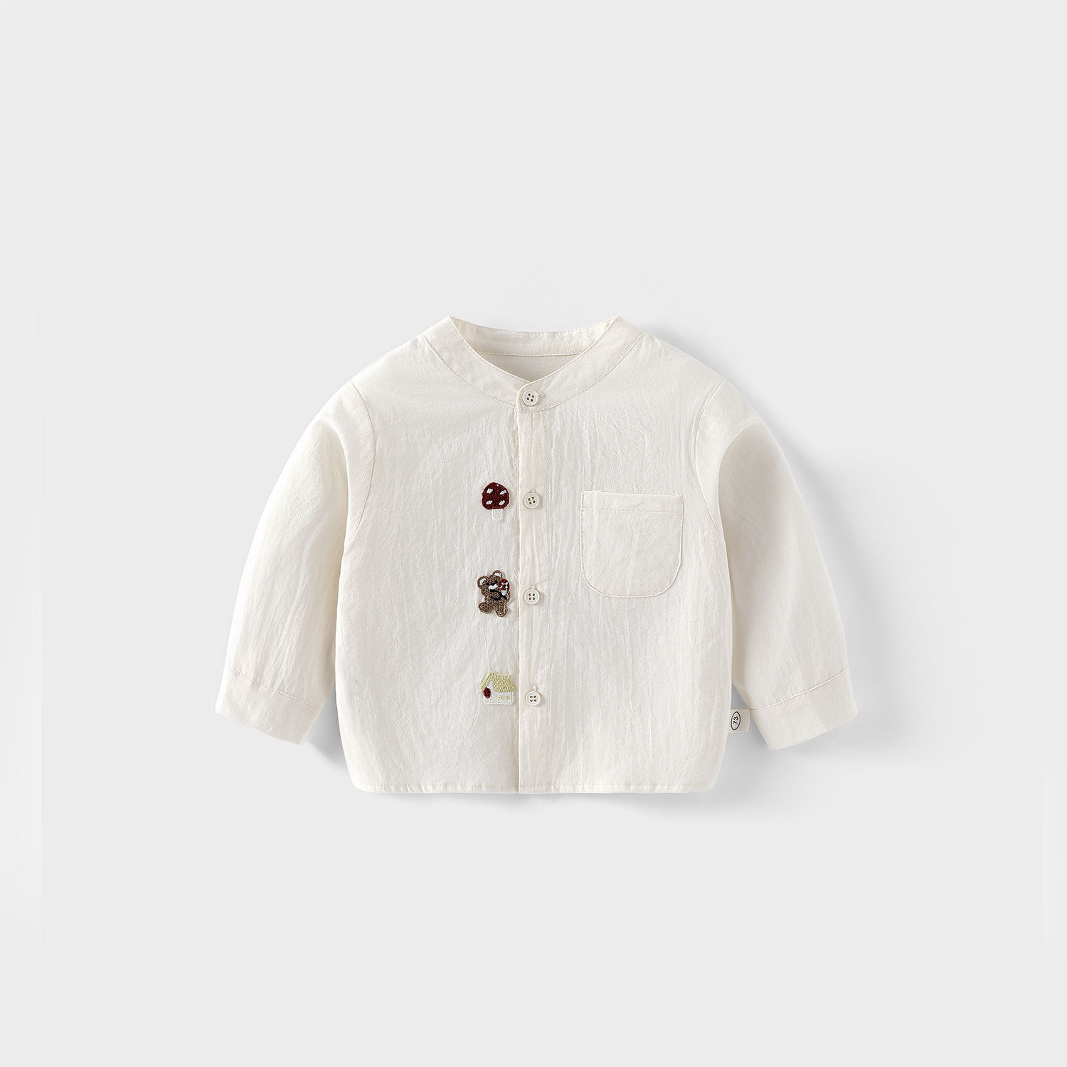 Children's fashion labeled shirt 2025 New autumn Boys' stylish Korean-style solid color shirt, baby stand-up collar autumn wear details Picture