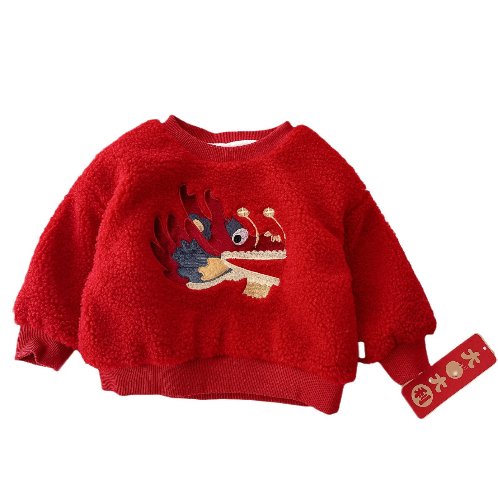 Children's fleece hoodie winter Class a, girls' thickened festive New Year wear, boys' granular fleece embroidered winter wear AY668 Item Picture