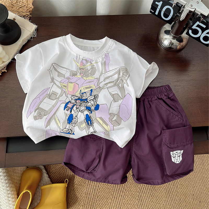 Baby short-sleeved children's summer set 2025 New Little boy cartoon clothes Baby summer Fashion two-piece set full figure