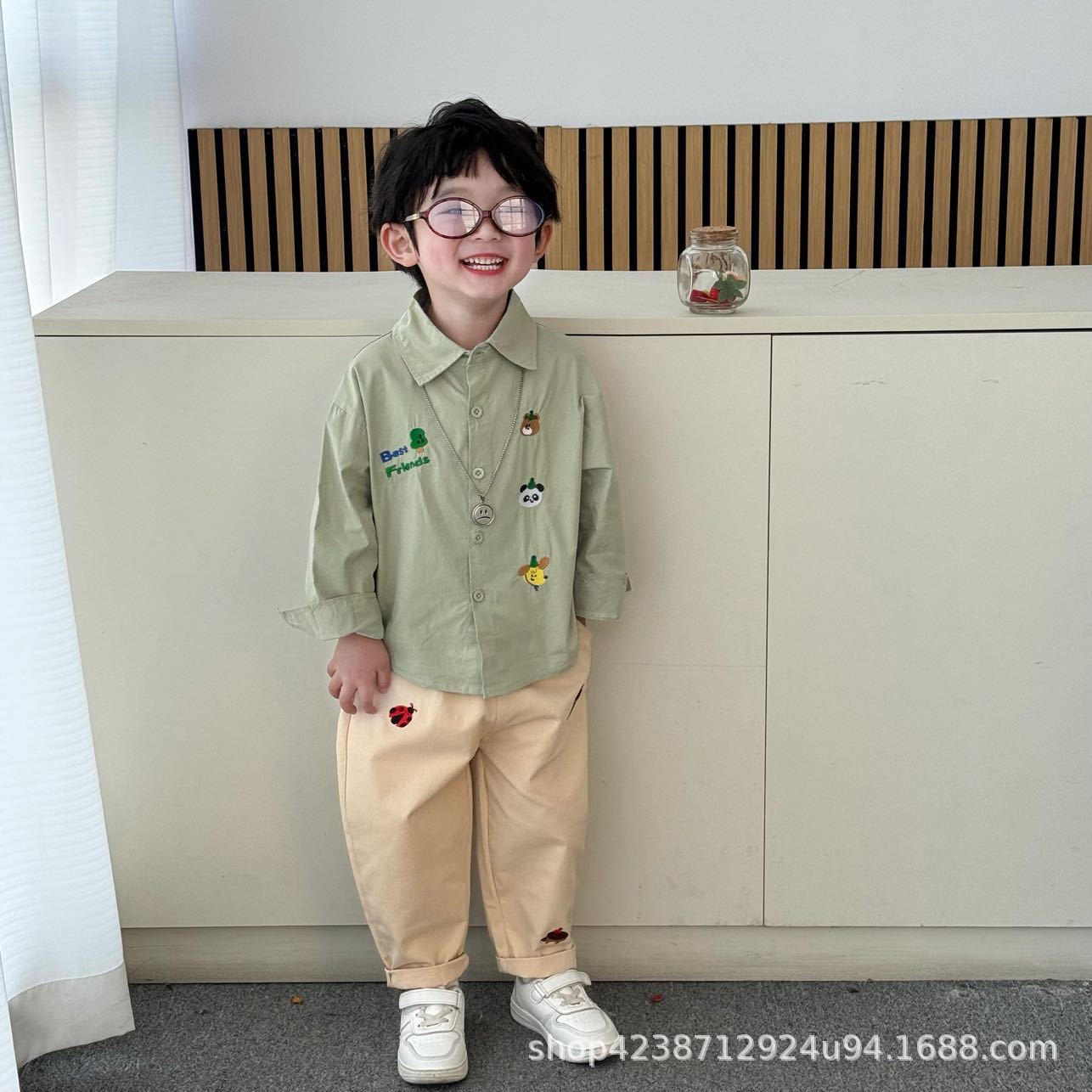 25 New embroidered stylish long-sleeved casual style baby Spring and Autumn Academy Neutral autumn cartoon boy set Specification drawing