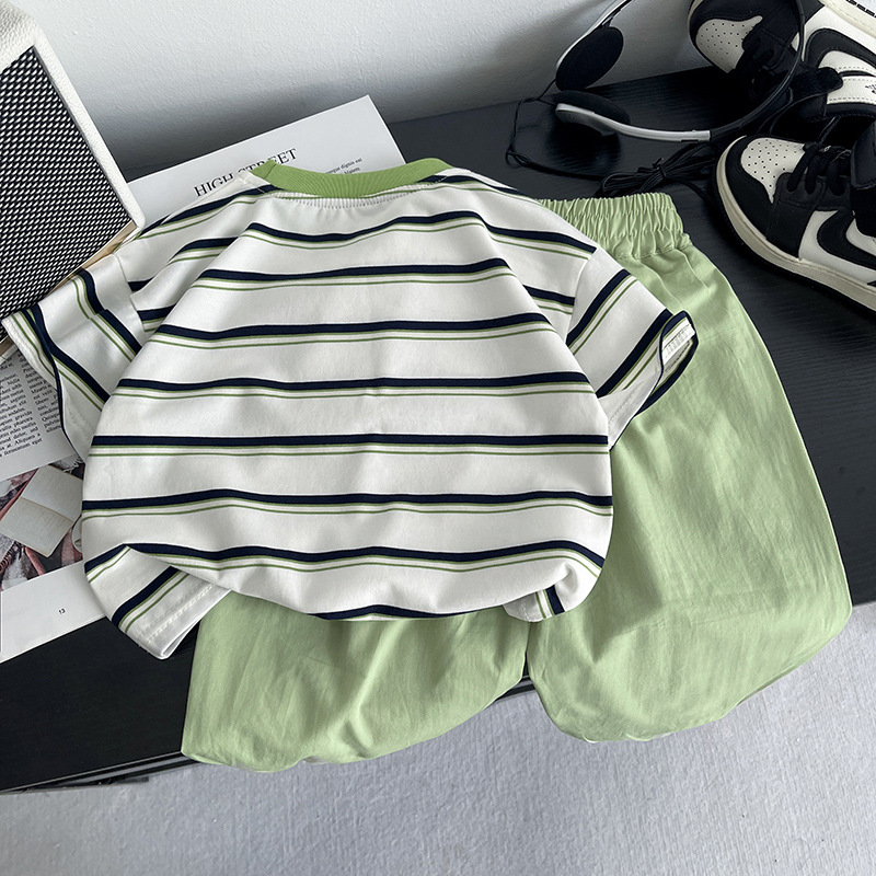 Boys' Summer Set 2025 New Style Cool and sporty little kids thin short-sleeved and long pants boys' summer trend Application Scenario