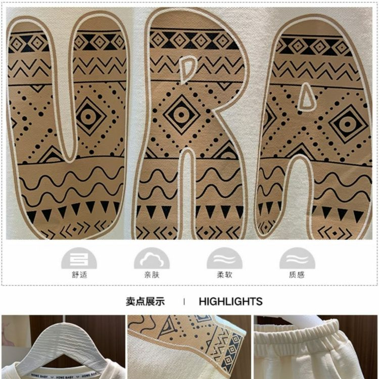 Cool and stylish short-sleeved T-shirt set for boys in summer 2025, a new and stylish children's outfit, a two-piece set for babies' casual summer wear details Picture