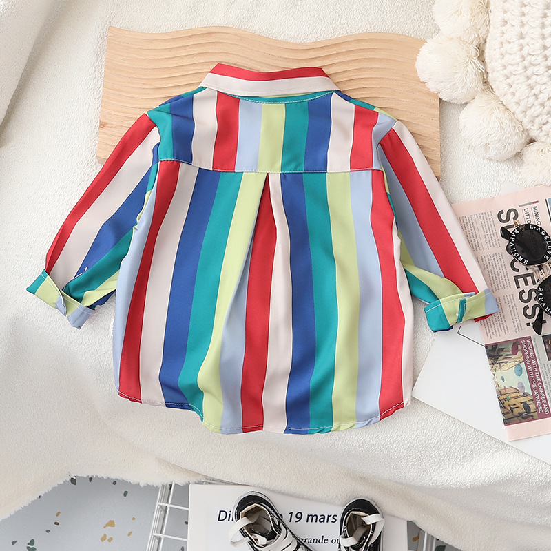 Boys' summer thin striped shirt jacket 2023 New children's long-sleeved top boys' summer cool shirt details Picture