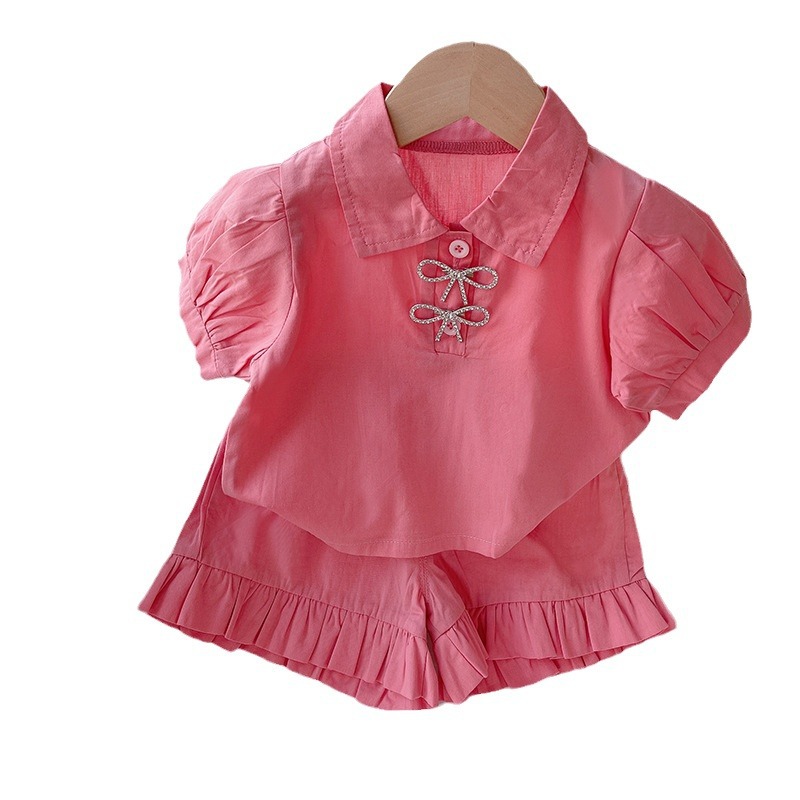 Girls' Summer Set 2024 Korean version POLO collar shorts and short sleeves, fashionable and trendy, niche design, thin two-piece set Application Scenario