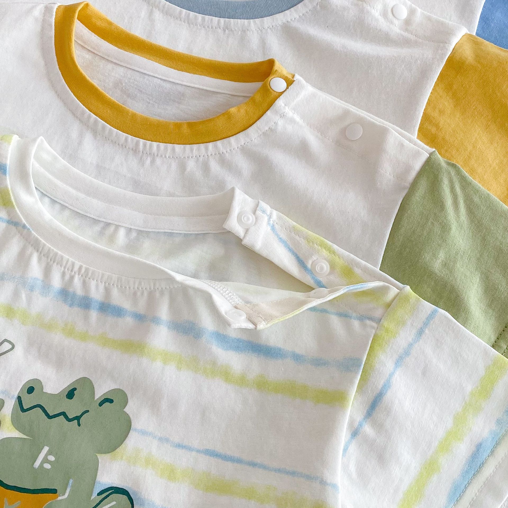 Boys' cartoon T-shirt 2025 New Summer children's letter dinosaur base layer, thin baby stylish striped top Specification drawing