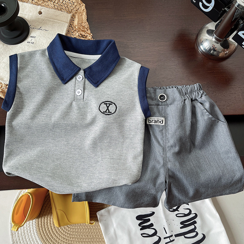 25 New cool boy sets for summer, new lapel Polo shirts, Korean casual 5-inch pants for boys, trendy Specification drawing