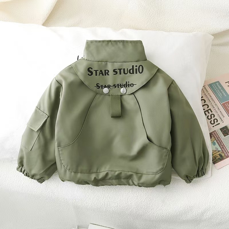 Boys' coat 2023 New winter children's work jacket, military green, whitening, fleece patchwork, high-end Korean style, trendy Specification drawing