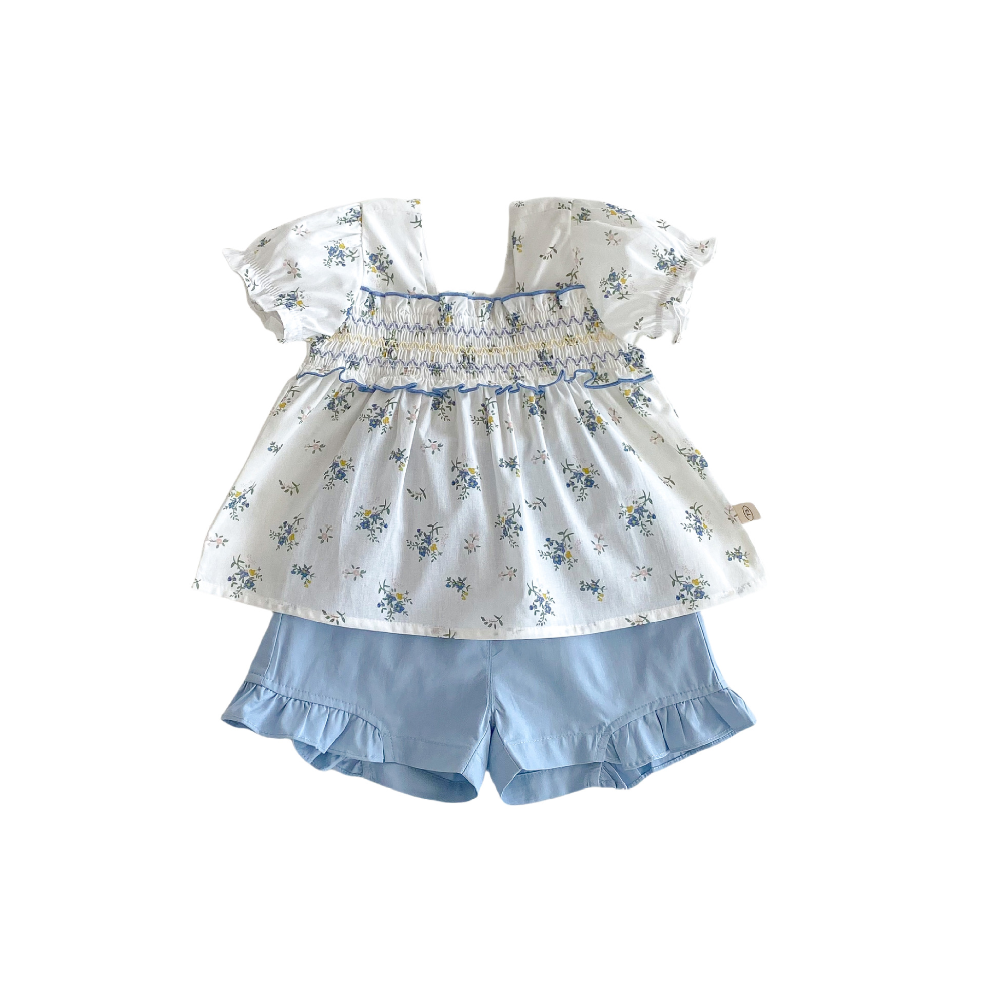 Girls' floral print baby shirt 2025 new style summer baby cool Korean-style T-shirt Trendy children's fashion solid color shorts Item Picture