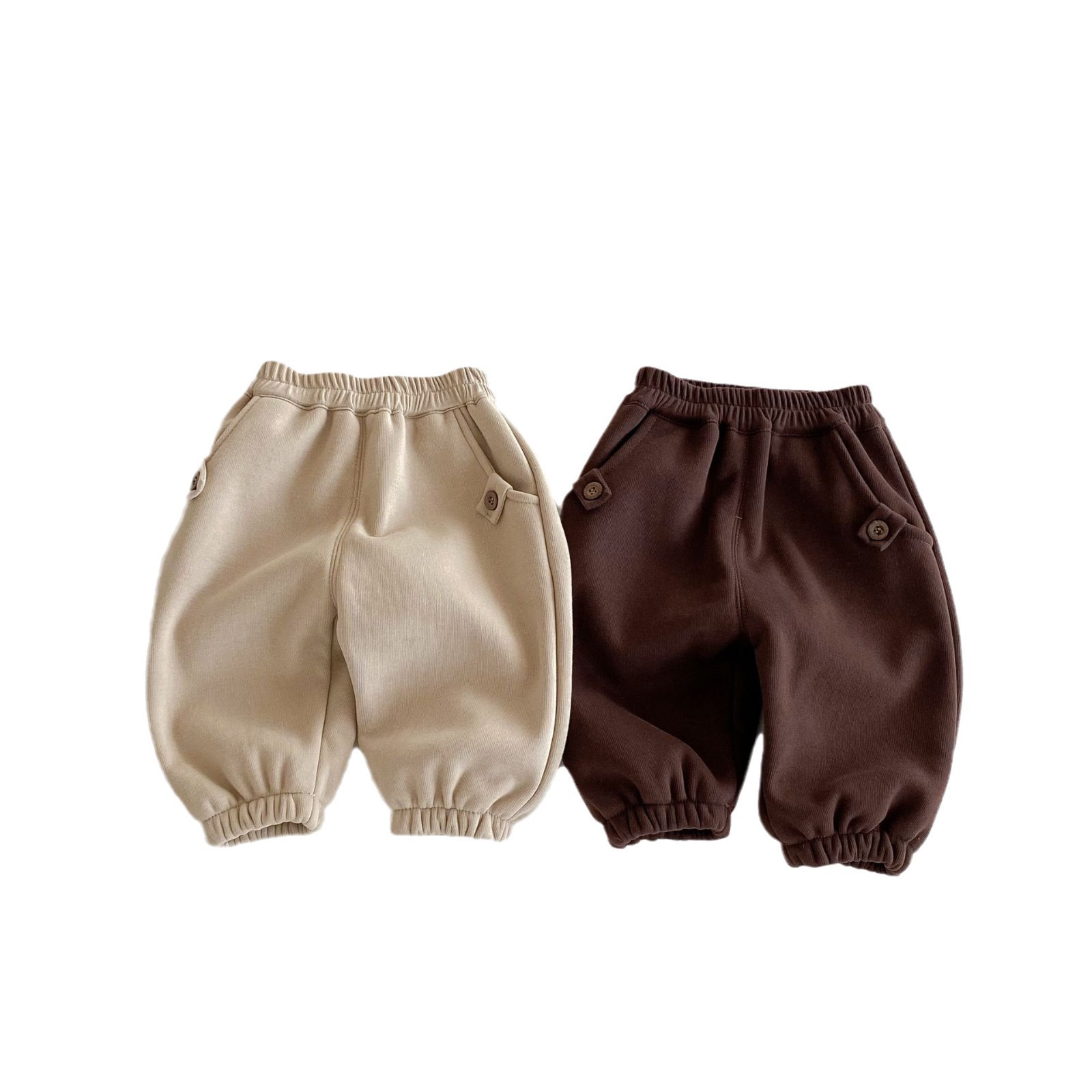 Children's fleece casual pants, 0-5 years old winter boys' solid color Korean-style sportswear pants, baby thickened winter clothing trend AK242 Item Picture