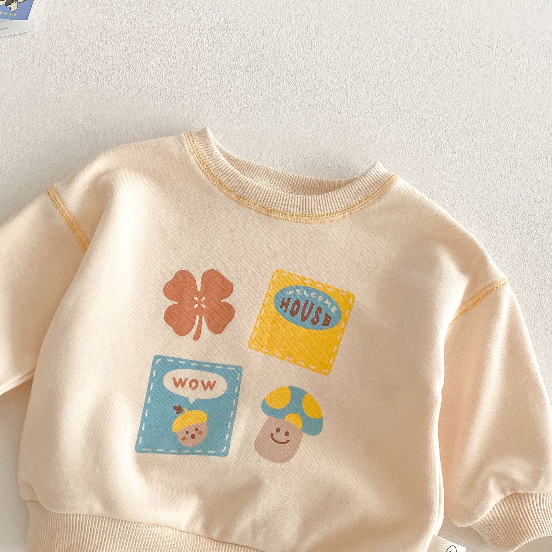 Children's Cartoon Set 2025 New Spring Boys' letter hoodie, Trendy Baby solid color sweatpants, Girls' Two-piece set Specification drawing