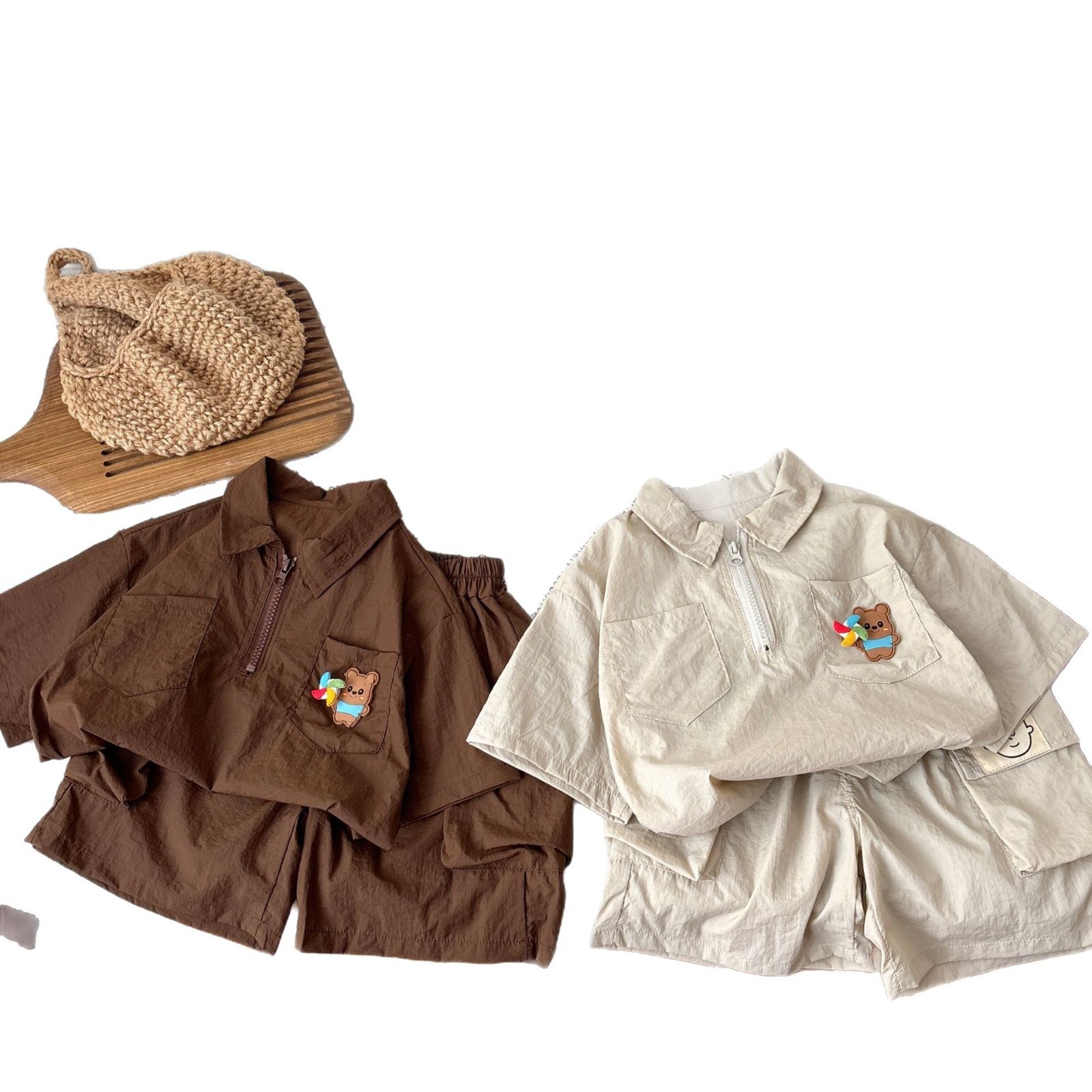 Boys' Summer Set 2025 New Style Children's Cool Little Kids short-sleeved shirt collar capri pants two-piece set Item Picture