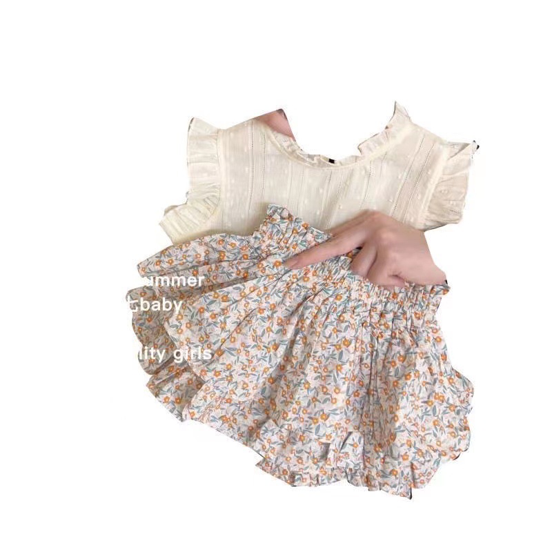 Fashionable girls' clothing set, stylish summer children's floral pants, Korean-style children's clothing, jacquard pants and skirt set, baby summer clothing Item Picture