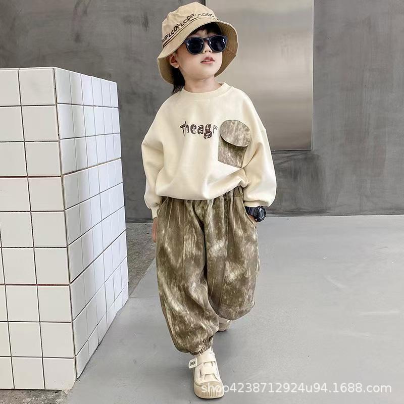 Children's Spring Wear Boys' Set 2025 New Style Stylish tie-dyed Sweatshirt Children's Spring Set Boys' Two-piece set full figure