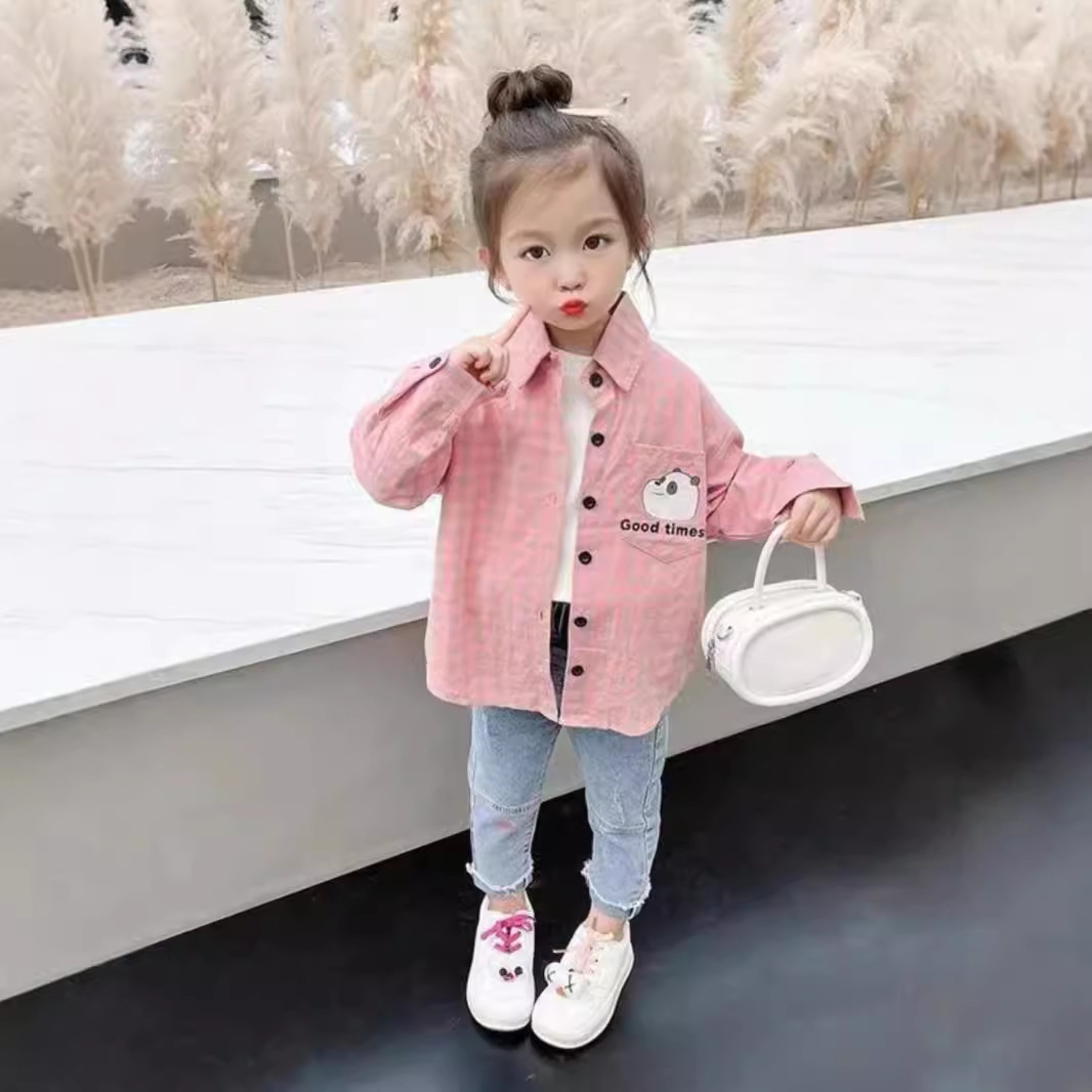 Baby girl shirt jacket 2023 New Spring and Autumn Children's stylish checked shirt, baby girl casual cartoon top Specification drawing