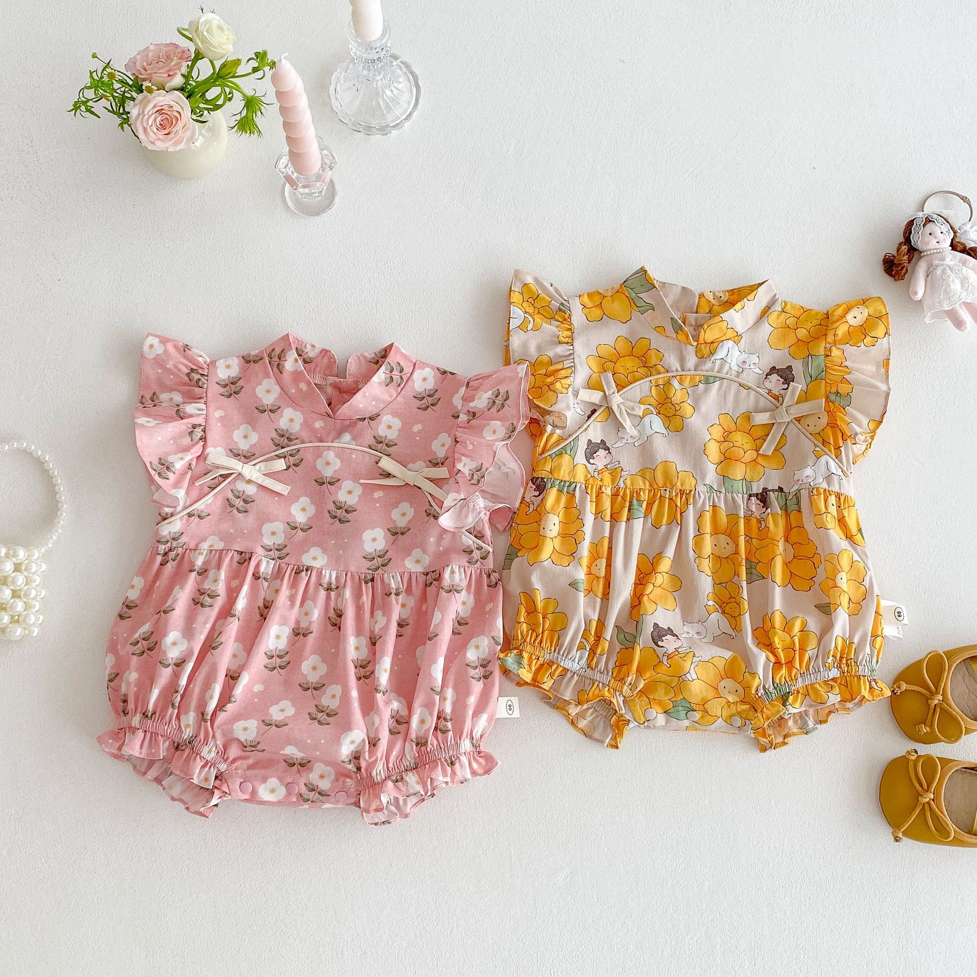 Baby Little Flower Jumpsuit 2025 New style Summer baby stylish Flying sleeve Dress Korean style for newborns to go out Application Scenario