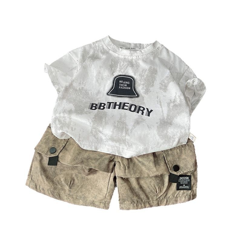 A new summer short-sleeved set for boys, a cool and stylish round-neck lettered T-shirt for children, and a two-piece set of workwear style for babies Item Picture