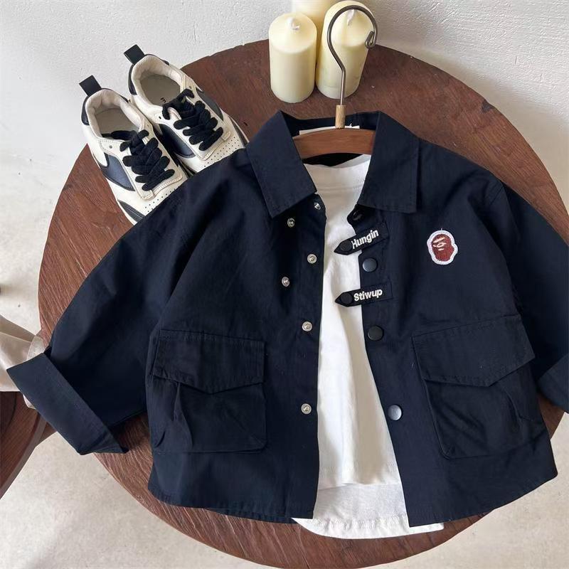Boys' shirt jacket 2024 Spring and Autumn new collection, children's large pocket jacket shirt, baby's personalized and versatile top trend full figure