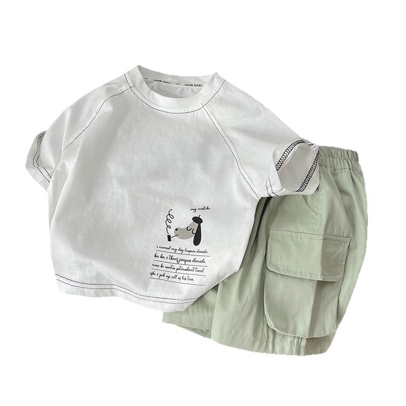 Korean version 2025 new style Boys' summer set, stylish children's short sleeves and shorts, cool two-piece set, summer trend Application Scenario