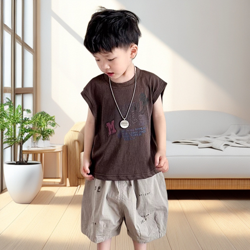 Summer Boys' cool Vest 2025 New Style Children's fashionable and niche cartoon print cool and versatile set details Picture