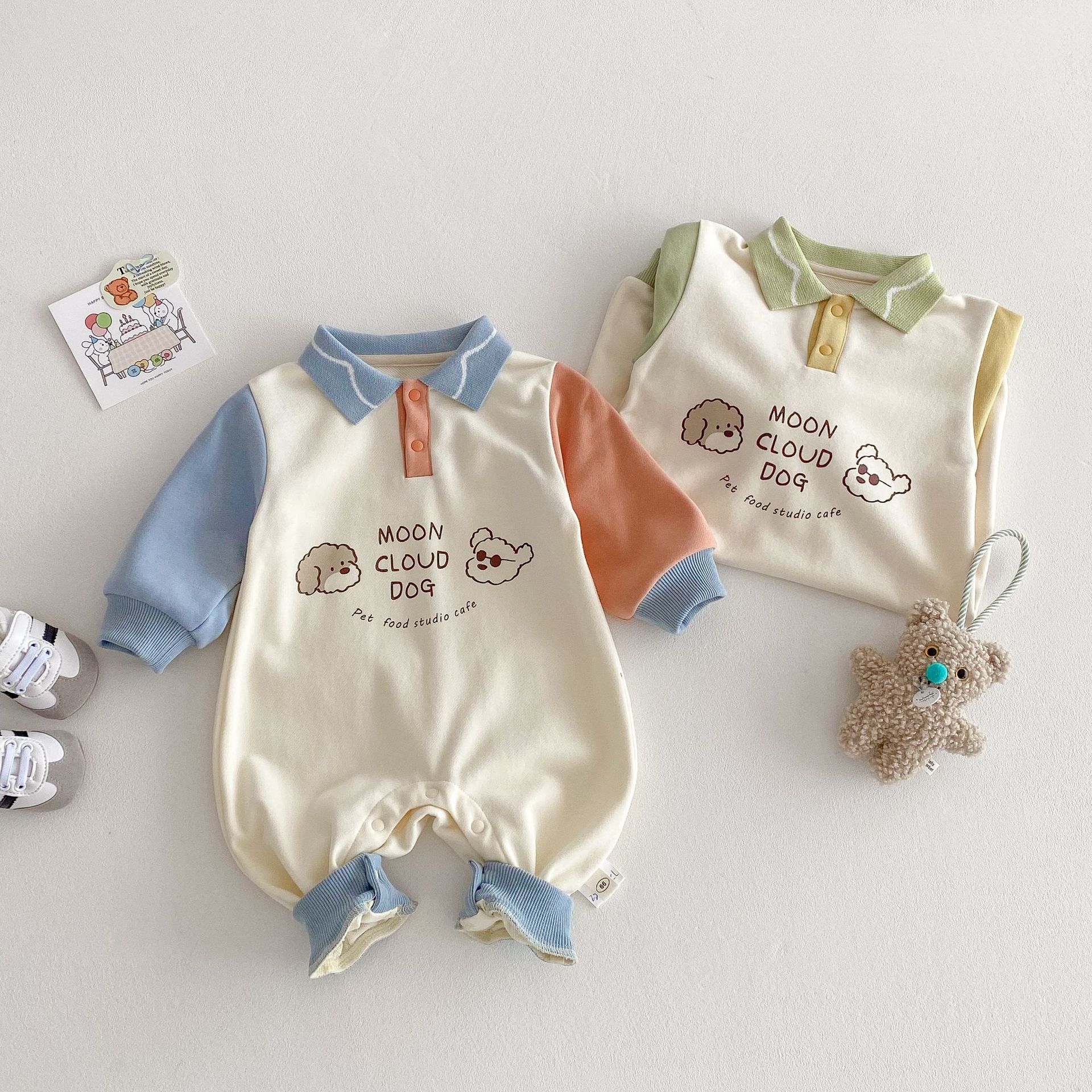 Baby fashion jumpsuit 2025 New Spring baby letter cartoon color-blocking Hayi Newborn Korean-style clothes details Picture