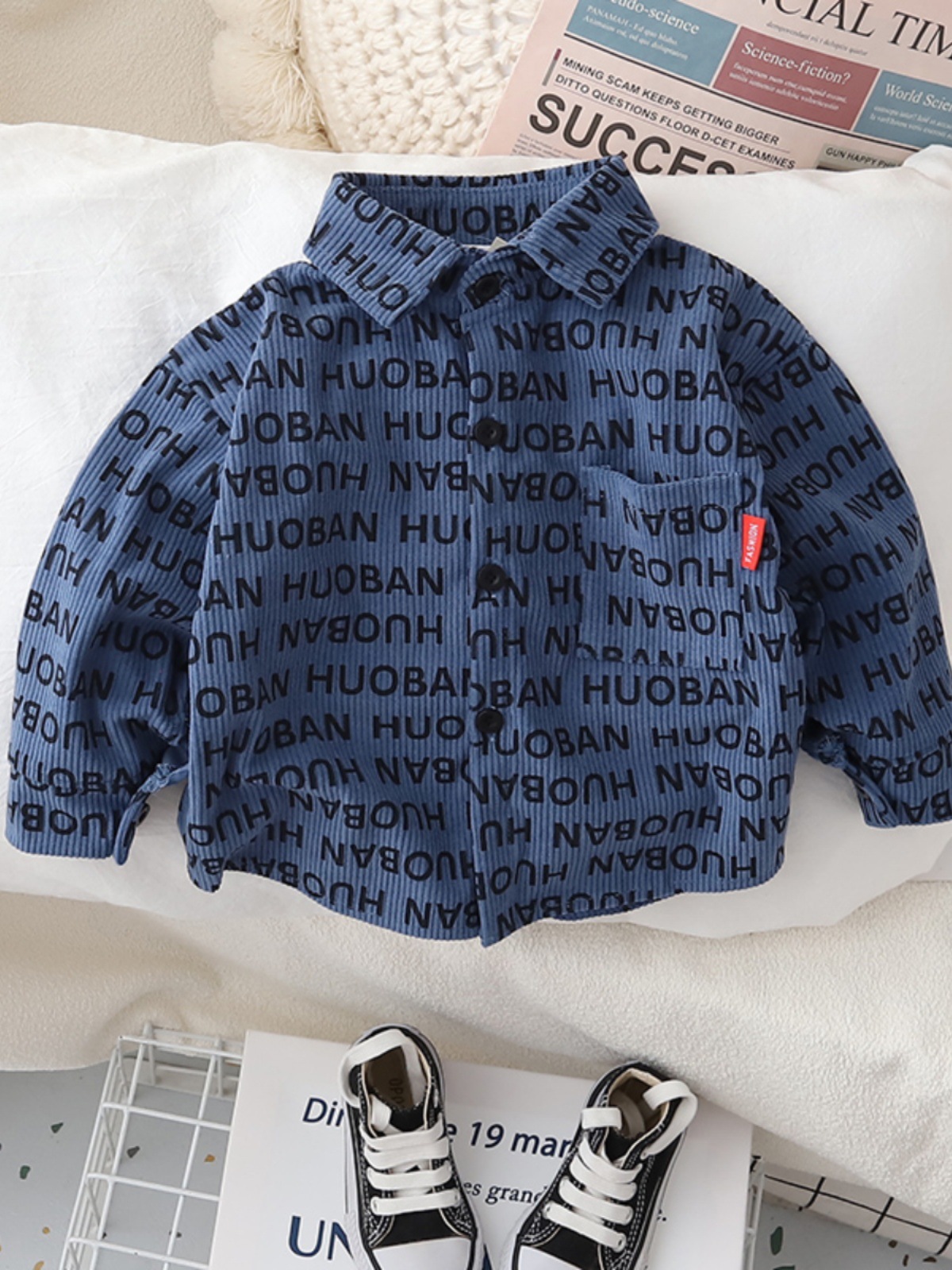 Autumn children's clothing 2023 new style letter long-sleeved shirts for boys and girls, Korean style loose cotton letter stylish coats for children details Picture