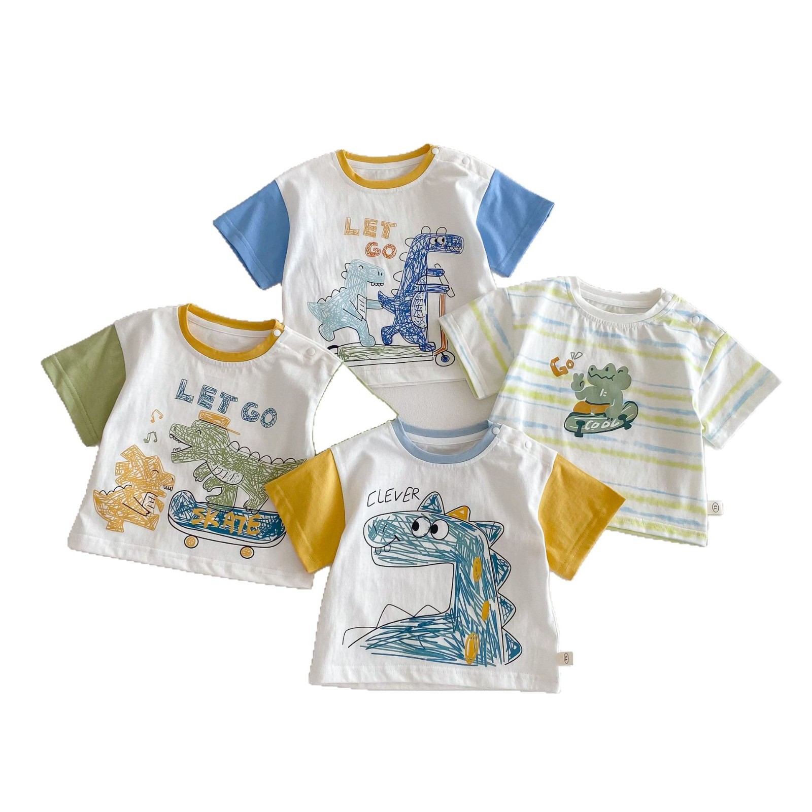 Boys' cartoon T-shirt 2025 New Summer children's letter dinosaur base layer, thin baby stylish striped top Item Picture