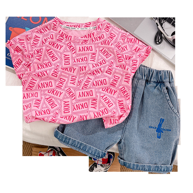 Korean summer T-shirt 2024 New Style Cool and stylish Boys' round-neck fashionable pullovers Children's short-sleeved summer wear set Application Scenario