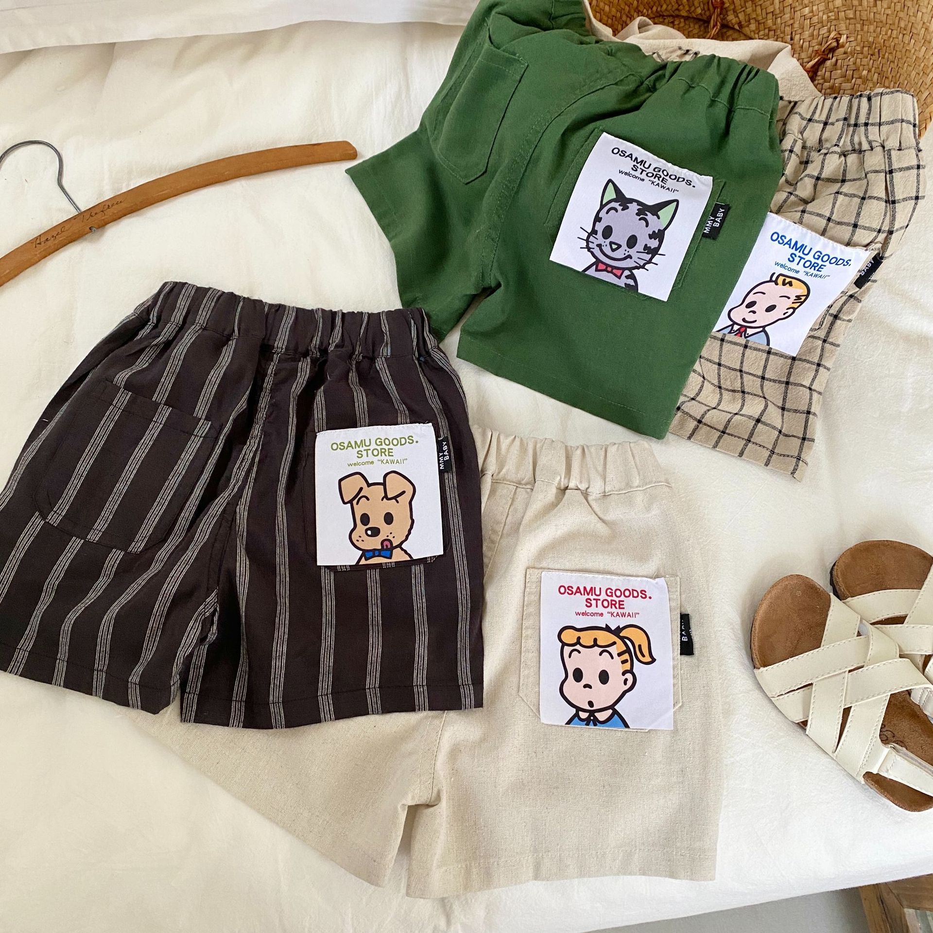 Children's patchwork casual pants for 2-7 years old, summer boys' Korean striped shorts, girls' fashionable checked pants, trendy BK096 Specification drawing