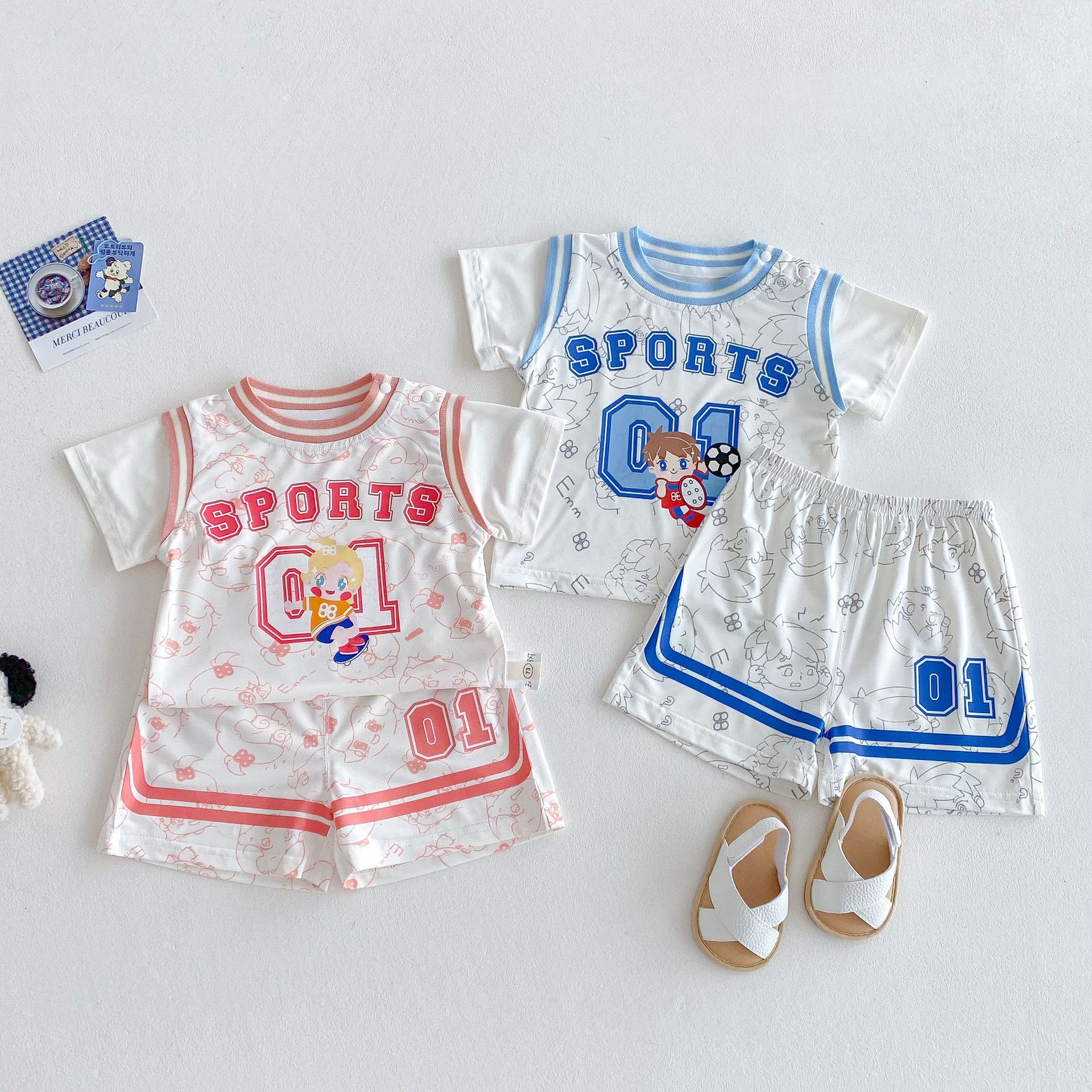 Children's Sportswear Set 2025 New Summer Style: Boys' stylish Letter T-shirt and girls' Cartoon Shorts Two-piece set Application Scenario