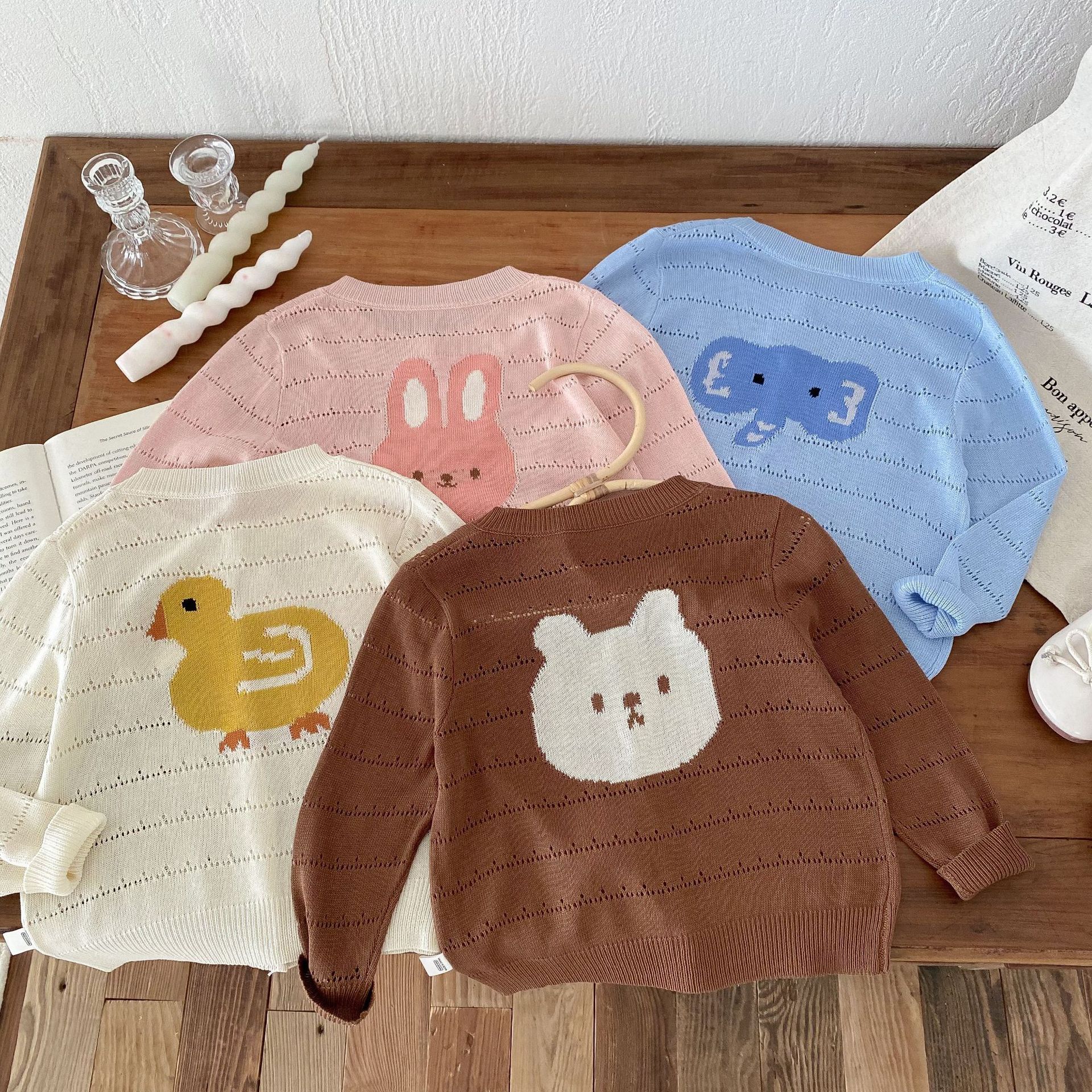 Customized link: Children's cartoon knitted sweater, 0-6 years old summer girls' refreshing cardigan, boys' summer wear AY477 full figure